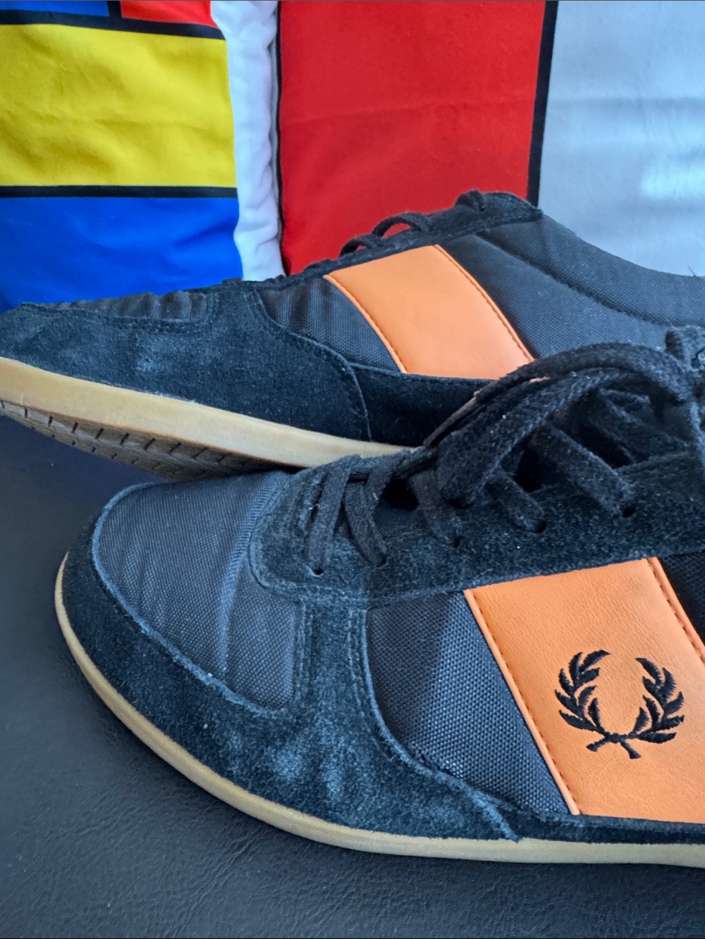 MAKE OFFER! Fred Perry Men’s Black Suede Sneakers with Orange Panel 10US